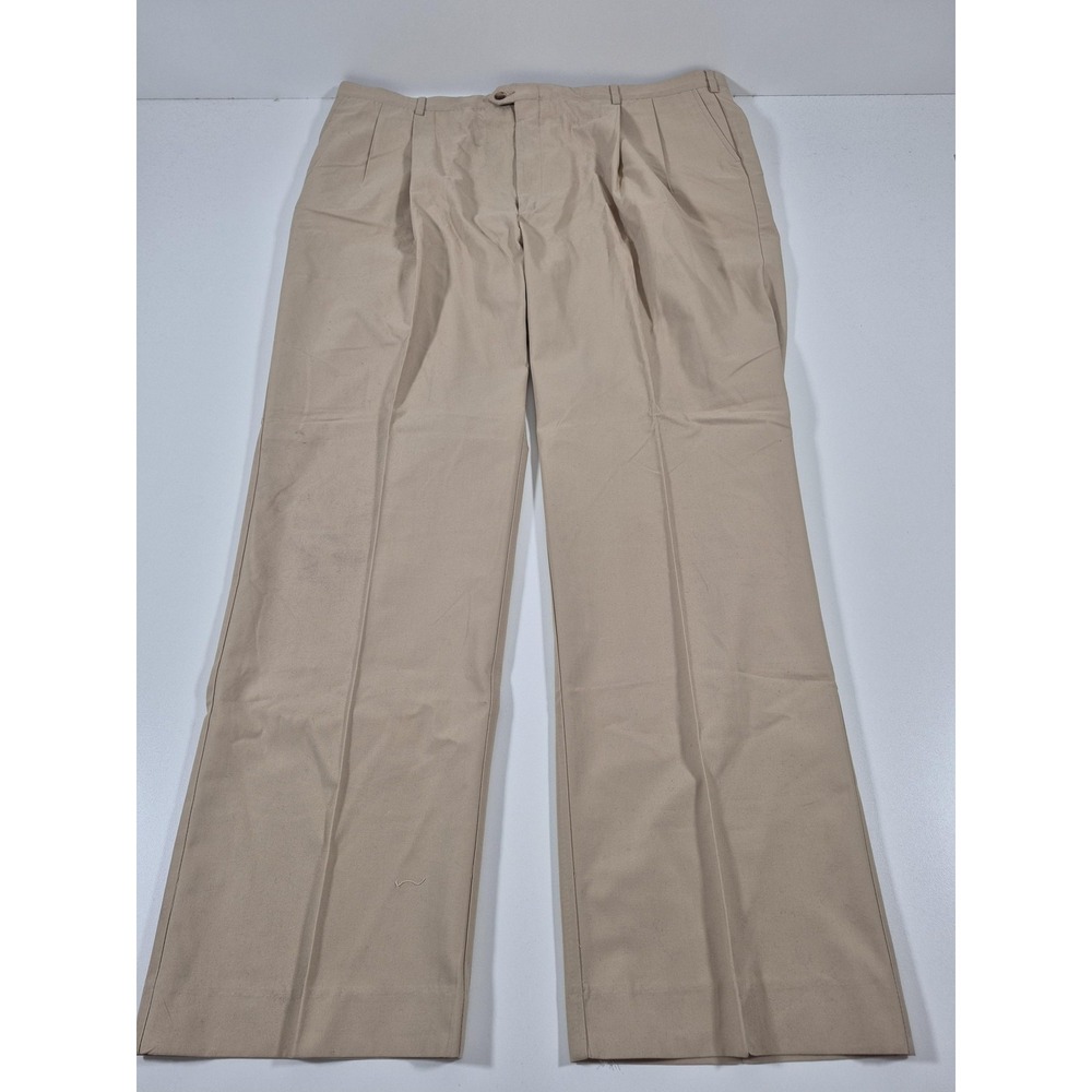 VTG Sansabelt Dress Pants Mens 45x34 Beige Pleated Comfort Waist Chino NWT